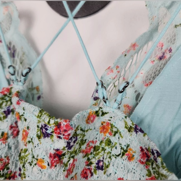 Free People One Adella Asymmetrical Slip Lace Ruffle Flowy Dress in Blue sz Med - Picture 11 of 12